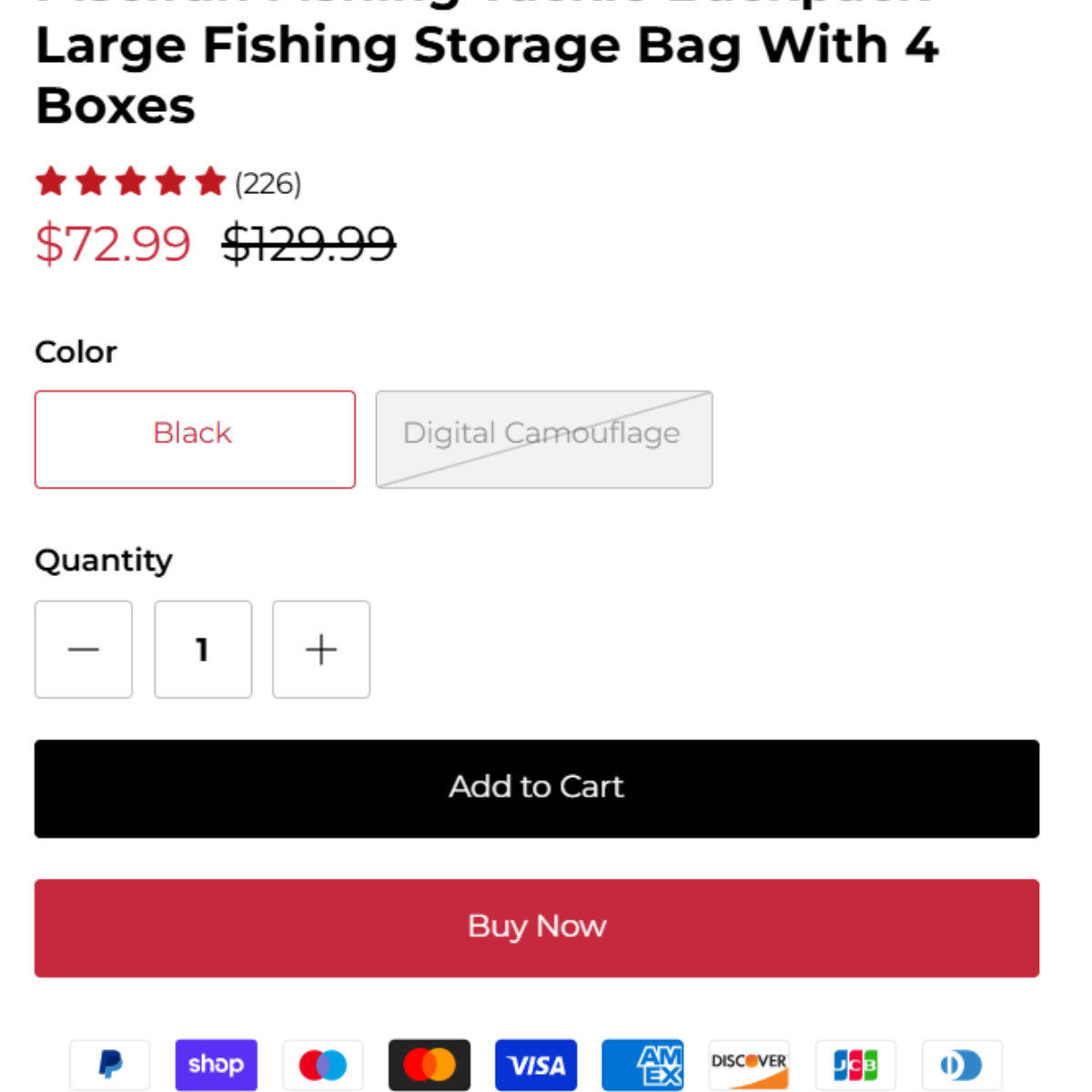 Piscifun backpack product page proof $72.99 from $129.99
