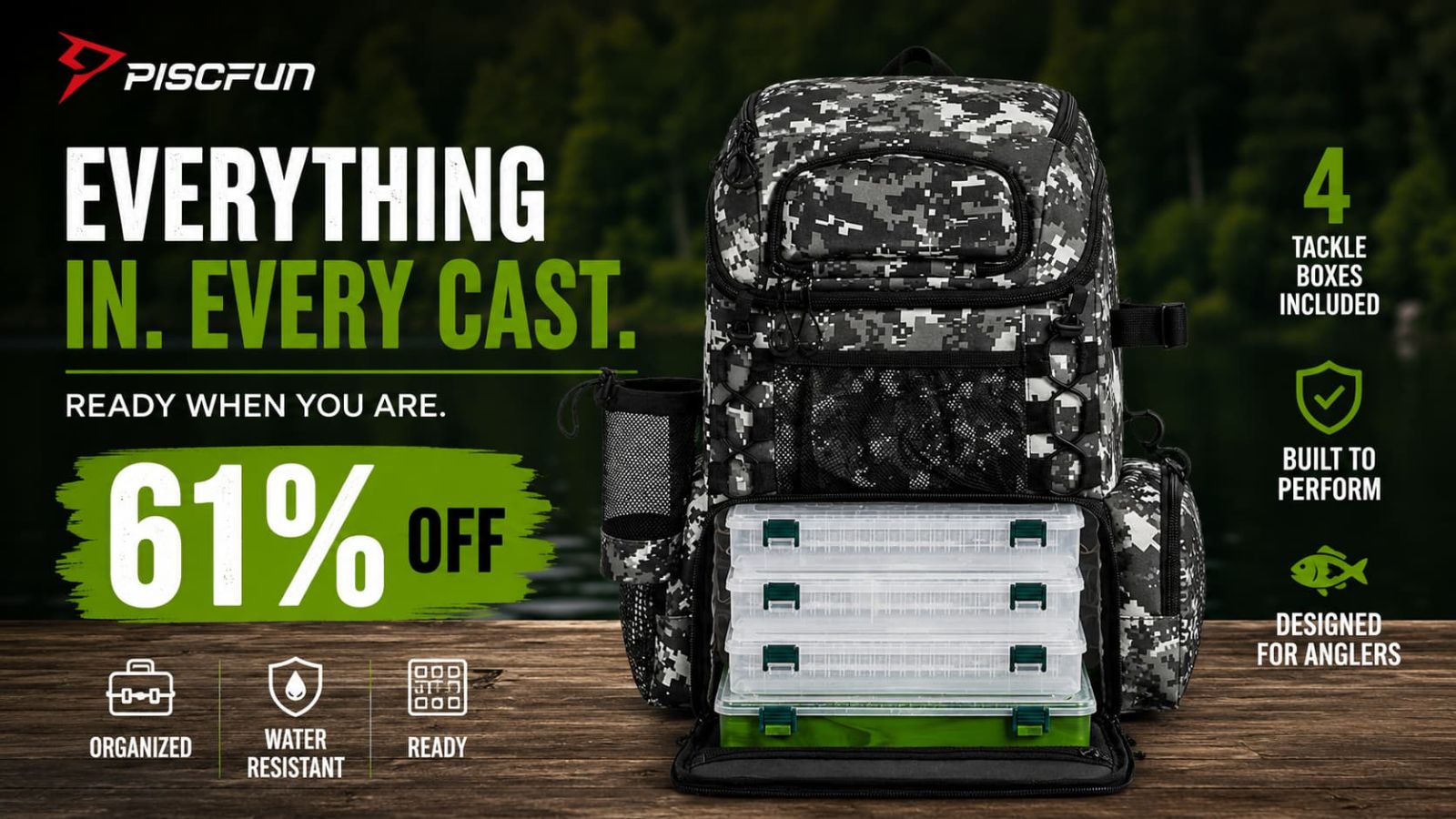 Piscifun Fishing Tackle Backpack feature breakdown