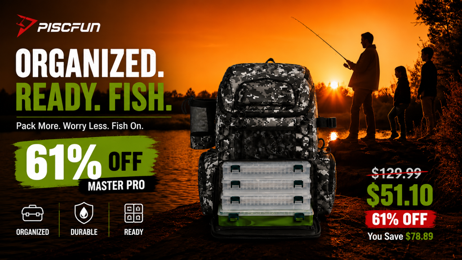 Piscifun fishing backpack sunset family fishing 61 percent off thumbnail