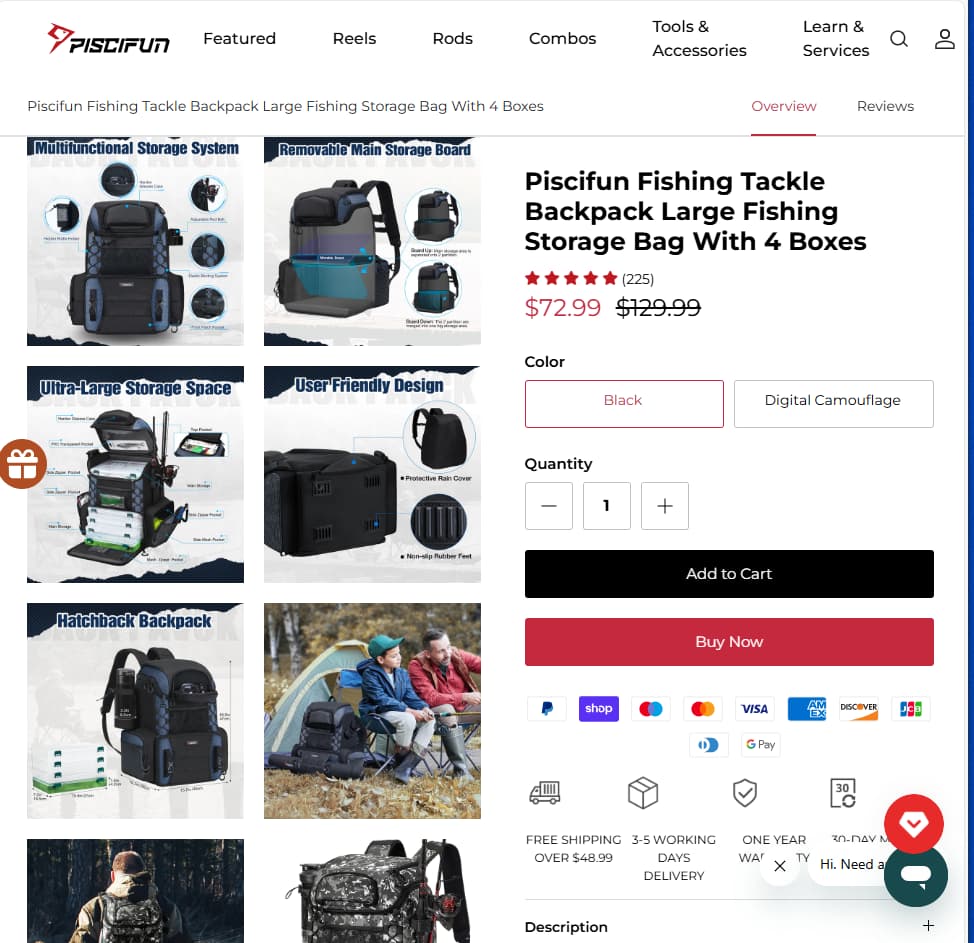 Piscifun Fishing Tackle Backpack Large Storage Bag With 4 Boxes