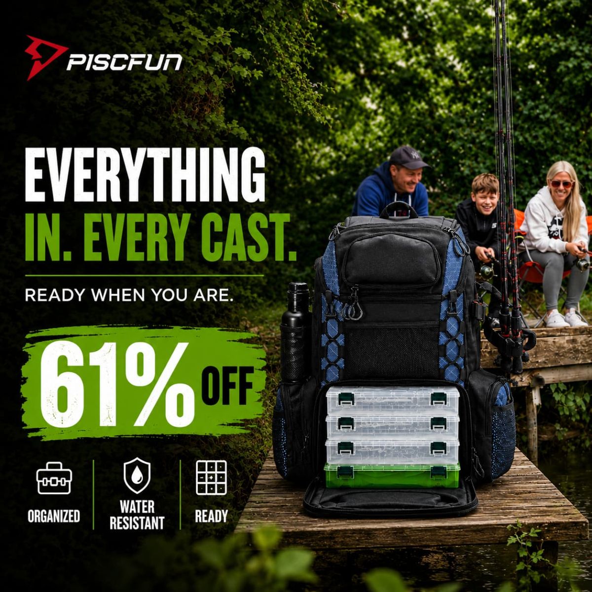 Piscifun Fishing Tackle Backpack With 4 Boxes thumbnail 3