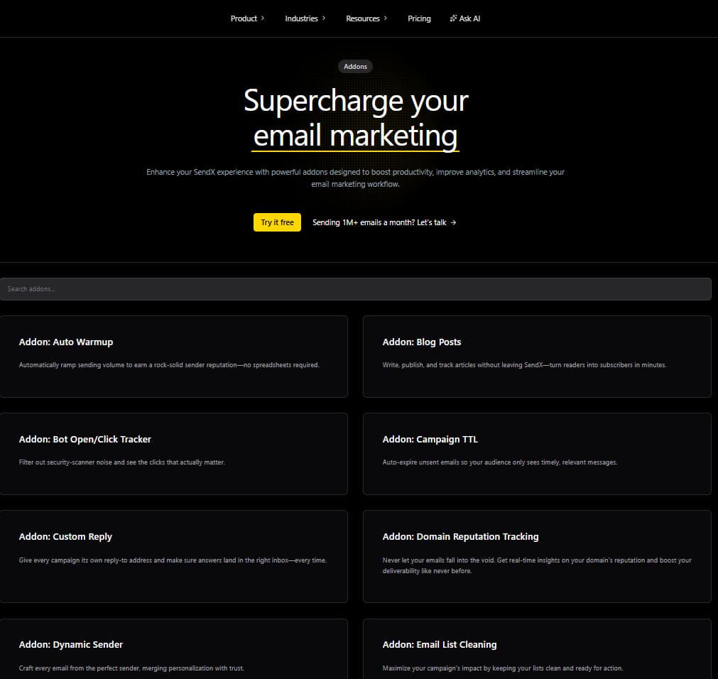 SendX email marketing addons 2026