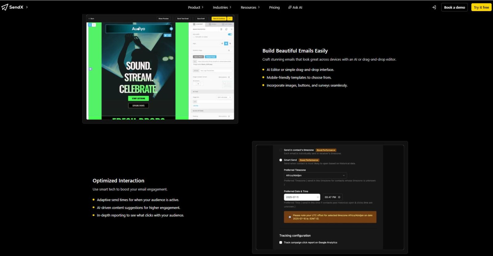 SendX drag-and-drop email builder interface