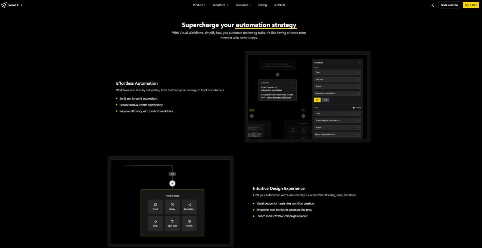 SendX visual workflow automation builder