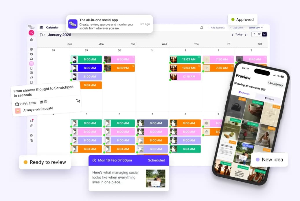 Sked Social visual content calendar and Instagram grid preview