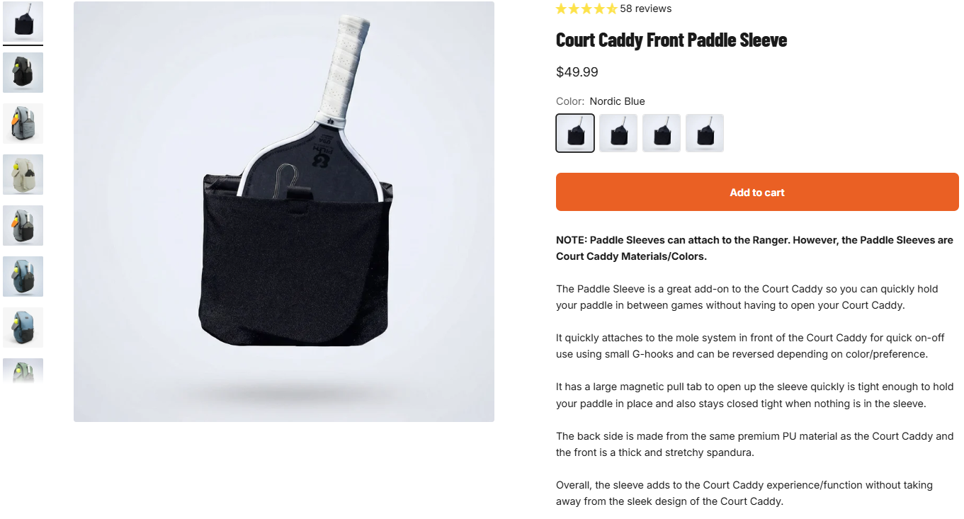 Court Caddy Front Paddle Sleeve