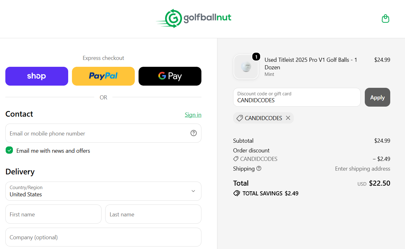 Golf Ball Nut discount code CANDIDCODES 10% off checkout proof