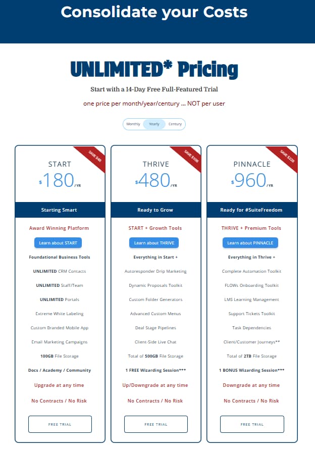 SuiteDash annual and lifetime pricing 2026 — save up to 20% with yearly billing