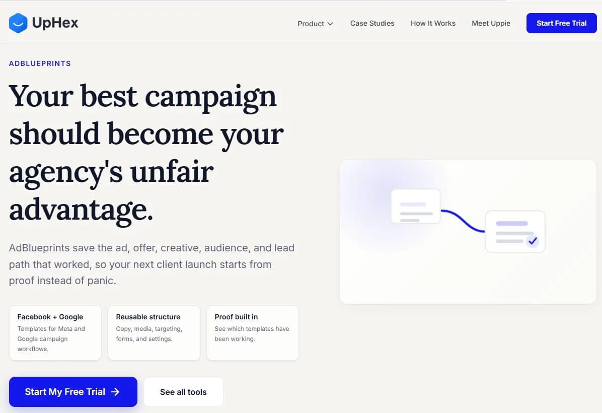 UpHex ad blueprint library proven Facebook ad templates for local lead generation agencies