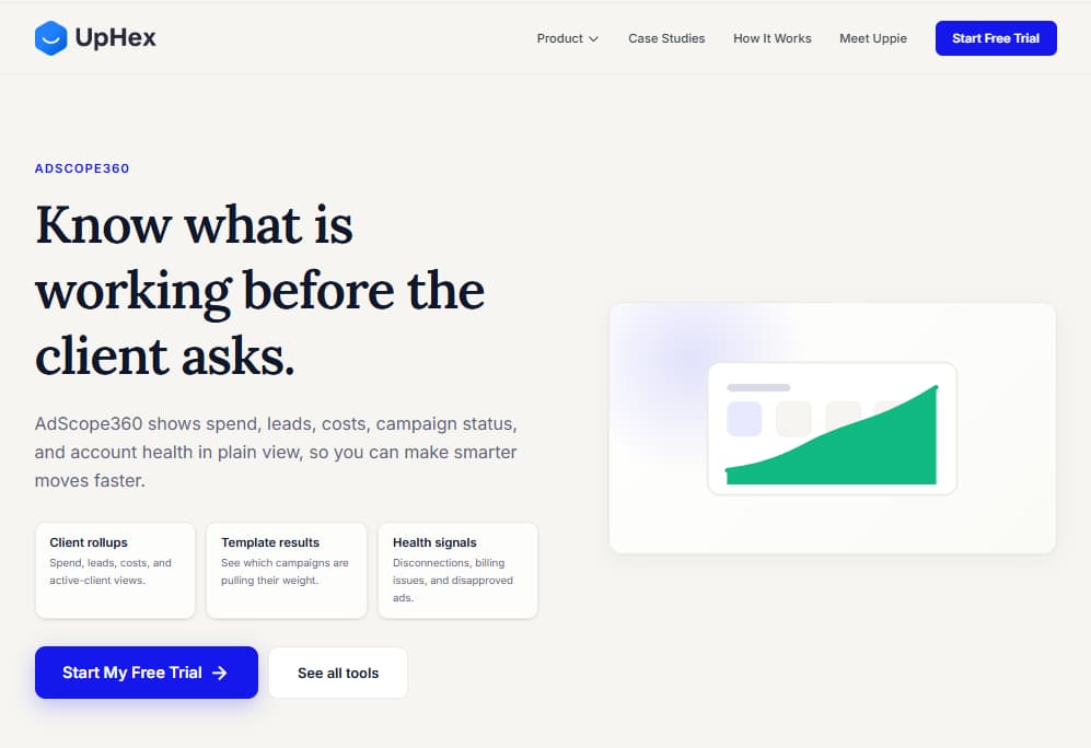 UpHex AdScope 360 competitor ad research tool for Facebook advertising strategy