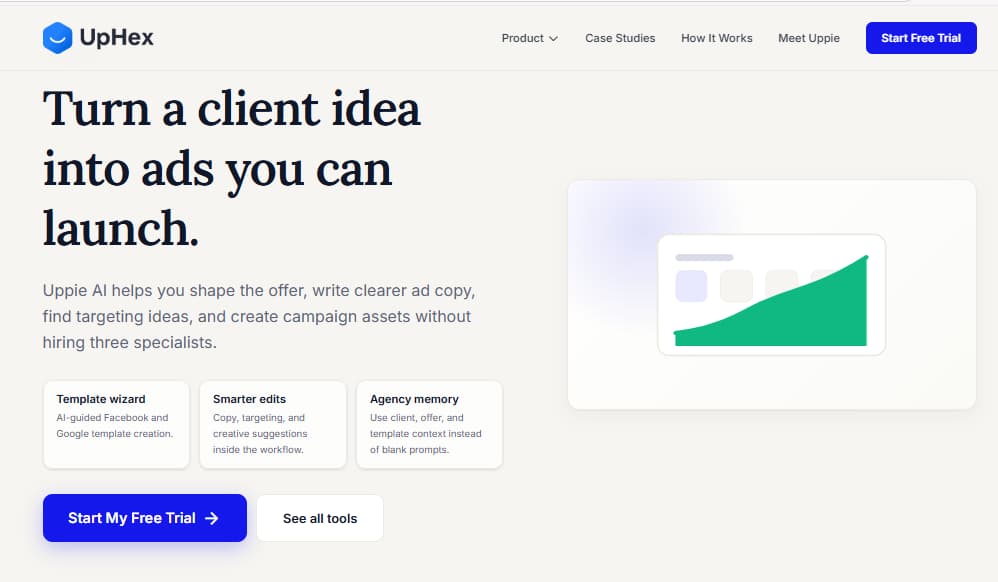 UpHex AI ad copy writing tool for fast Facebook ad creative generation