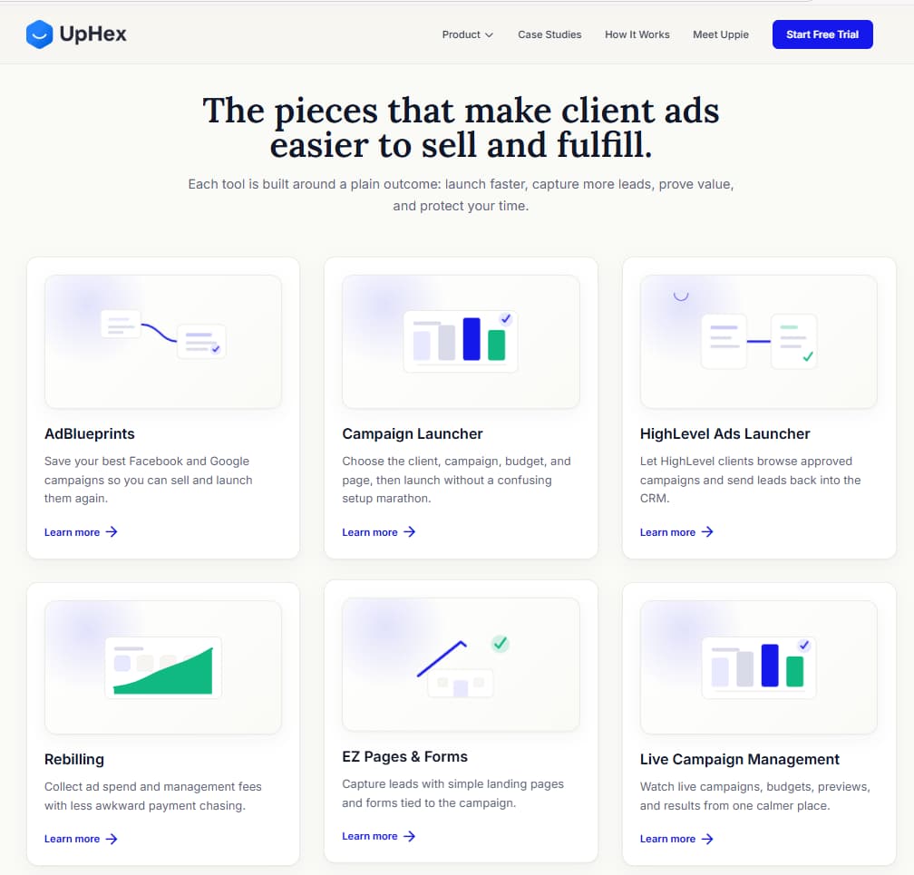 UpHex white label SaaS delivery for agencies branding ad management under their own name