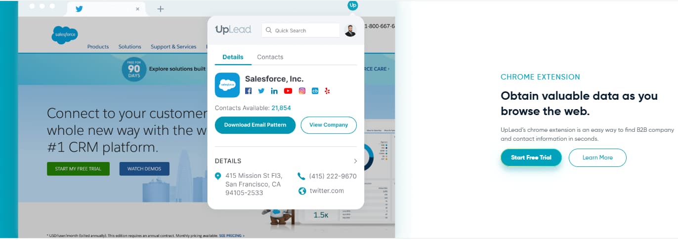 UpLead Chrome extension for LinkedIn prospecting