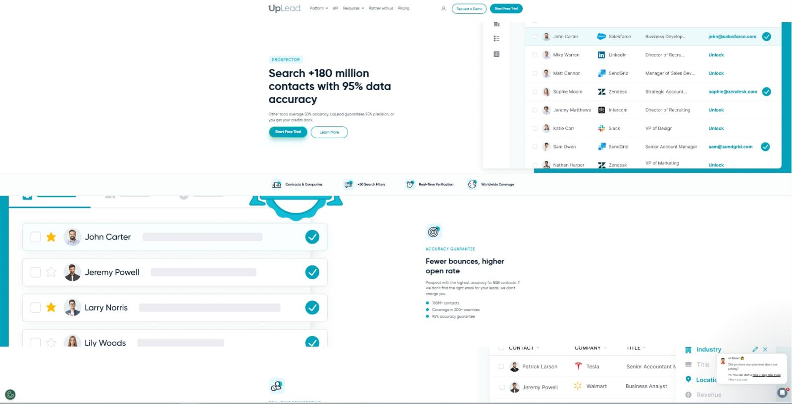 UpLead prospector search filters interface