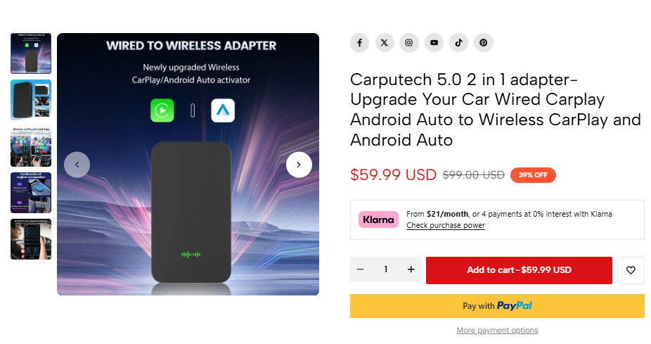 Carputech 5_0 2-in-1 Wireless CarPlay and Android Auto Adapter