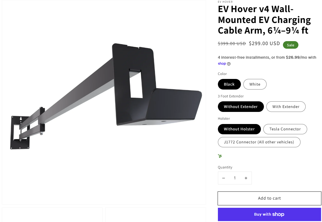 EV Hover wall-mounted EV charging cable arm