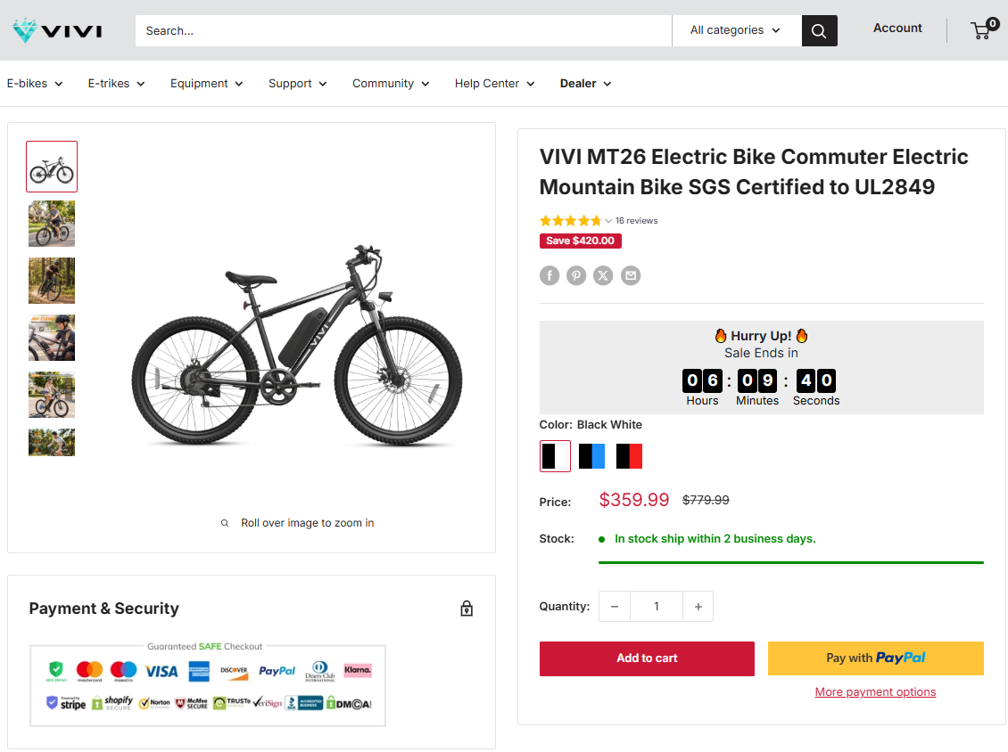VIVI MT26 electric commuter mountain bike 420 dollars off sale proof