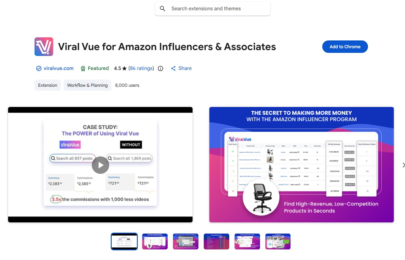 ViralVue Chrome extension overlay with viral score on Amazon products