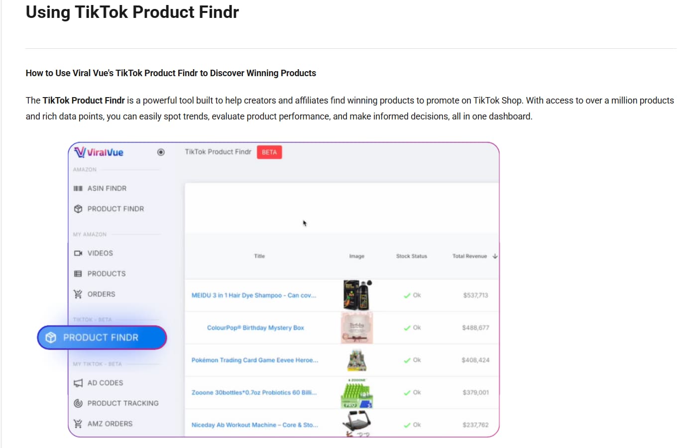 ViralVue TikTok Product Findr and Ad Code Manager for TikTok Shop creators