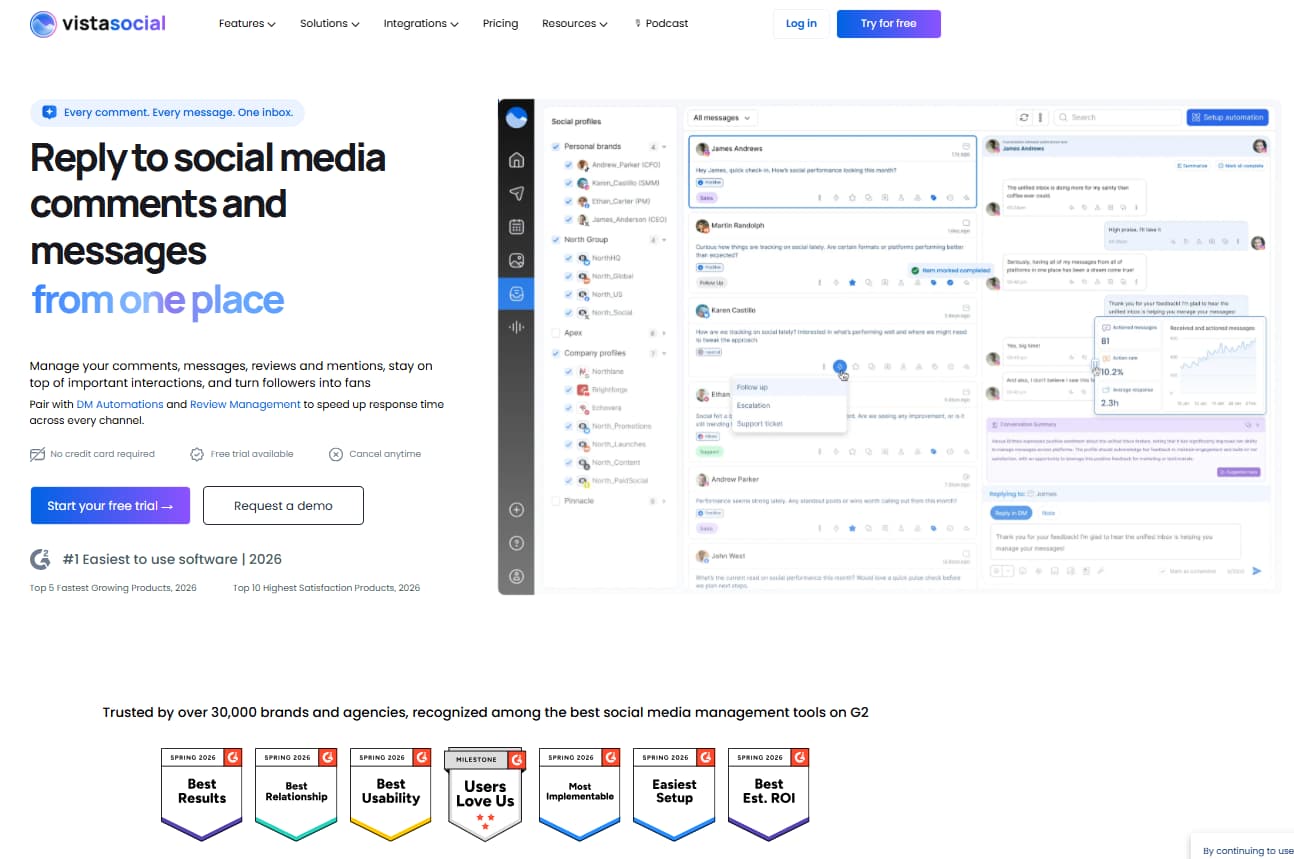 Vista Social unified inbox for social media engagement and review management
