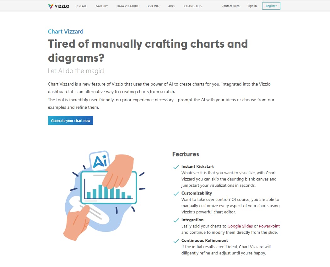 Vizzlo AI Chart Vizzard for generating editable charts from data