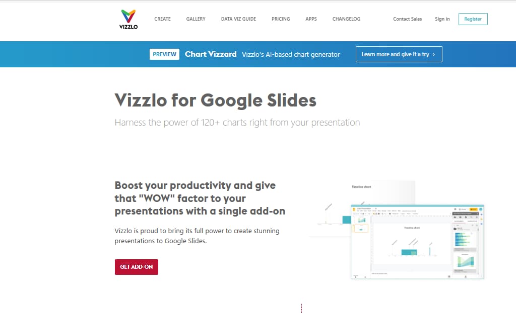 Vizzlo Google Slides add-on for creating and editing charts inside presentations