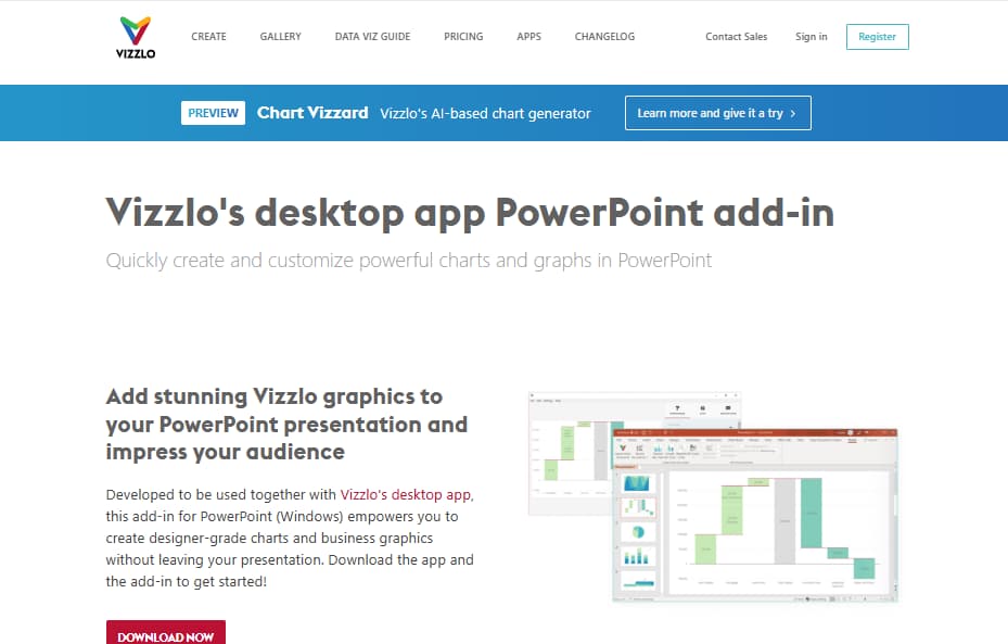 Vizzlo PowerPoint add-in and desktop app for creating business charts inside presentations